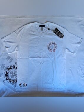 Chrome Hearts White Short Sleeve Tee with Small Red Logo